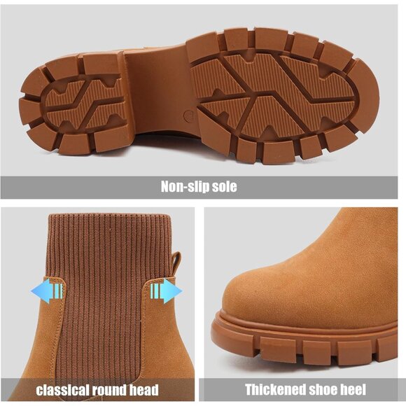 Women's Chelsea Platform Brown-rm Ankle Boots Stylish Comfortable Slip On Shoes - Picture 3 of 7